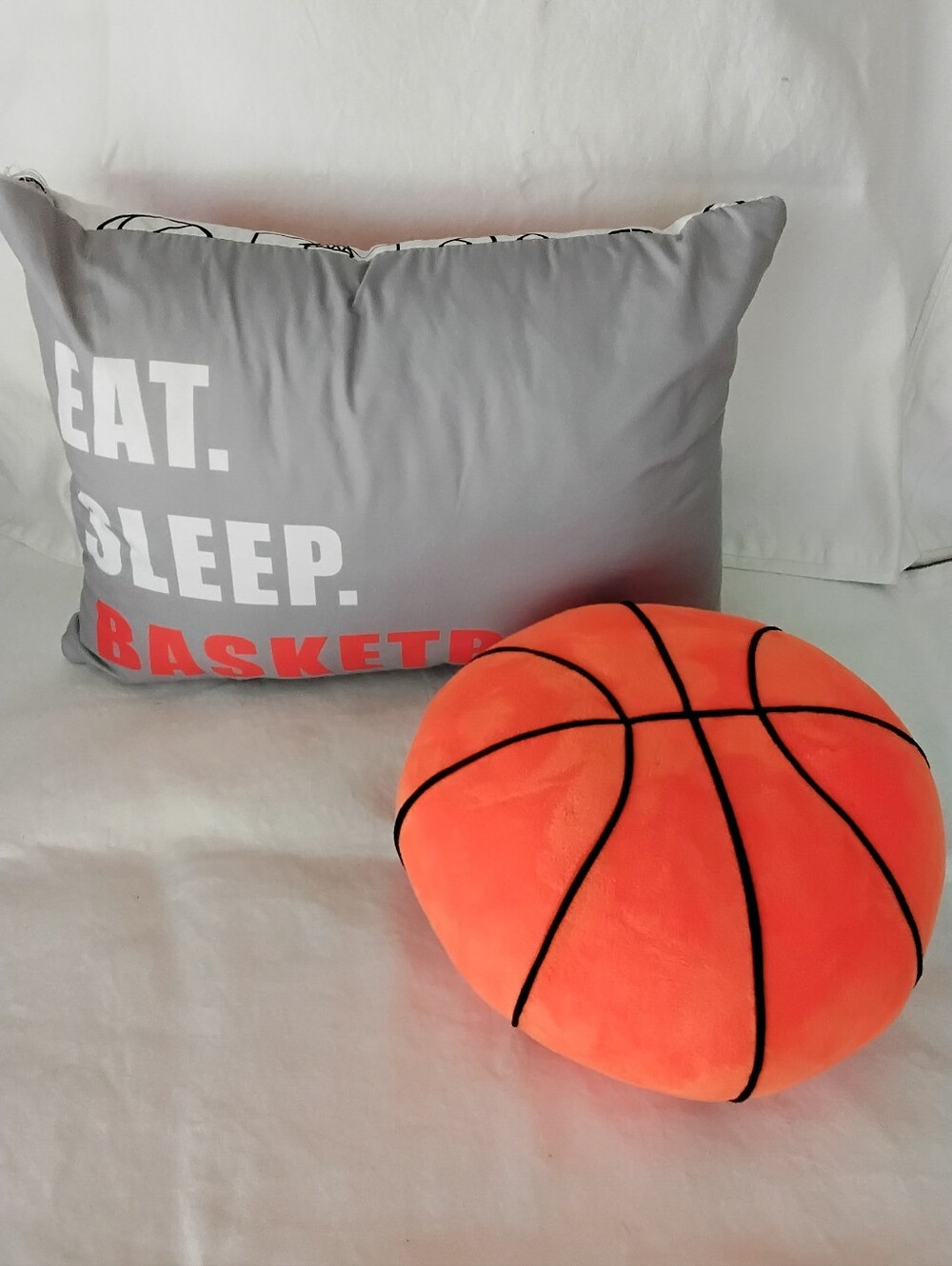 Eat. Sleep. Basketball. Gray Pillow with Orange Basketball Plush Set
